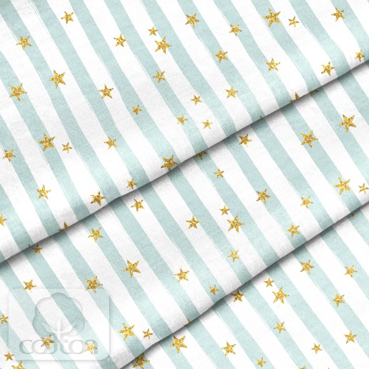Fabric 100% cotton Poland "Blue stripe and stars", size 50X50 cm
