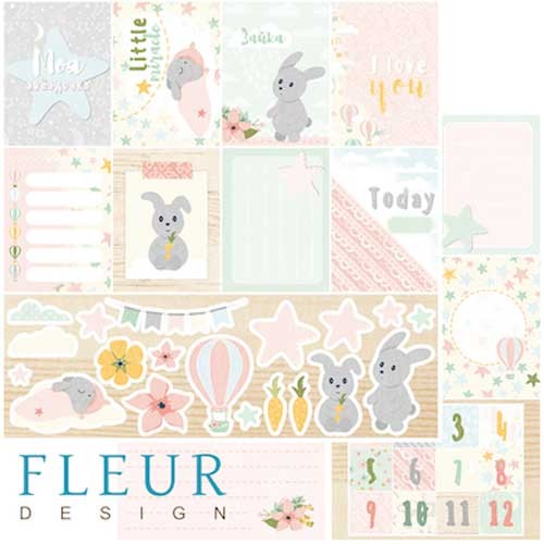 Двусторонний лист бумаги Fleur Design В облаках "Карточки для девочек", размер 30,5х30,5 см, 190 гр/м2