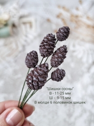Молд "Шишки сосны половинки", высота 11-25 мм, ширина 9-15 мм, 6 шишек