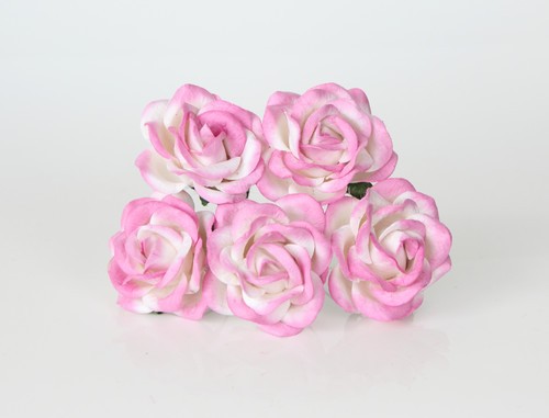 Роза с закругленными лепестками "Розовая + белая" размер 3,5- 4 см 1 шт