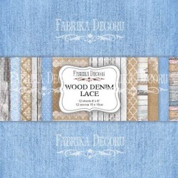 Набор двусторонней бумаги Fabrika Decoru "Wood denim lace" 12 листов, размер 15х15 см, 200 гр/м2