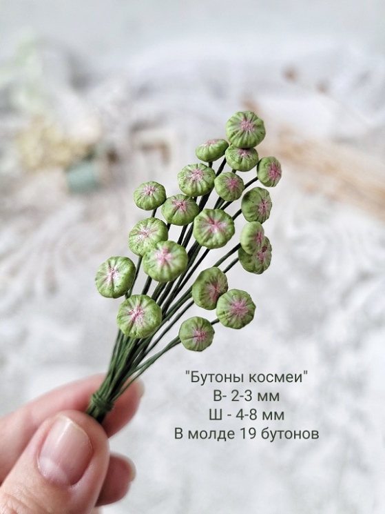 Молд "Бутоны космеи", высота 2-3 мм, ширина 4-8, 19 бутонов 