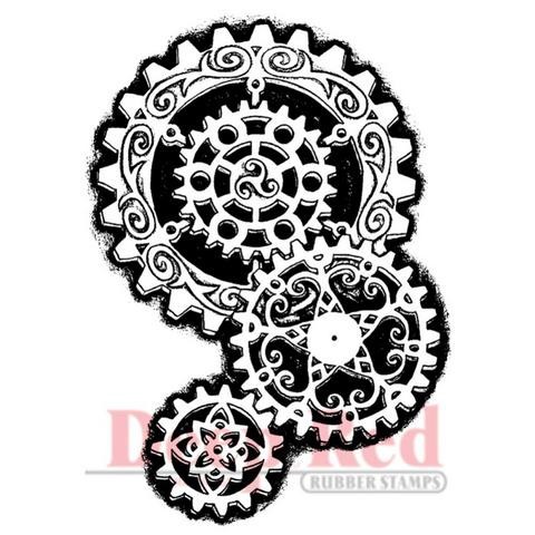 DEER RED "Steampunk Gears" rubber stamp, size 5x7. 1 cm