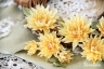 Набор цветов из ткани ручной работы Rosalina "Солнечный георгин", 7 цветочков + 6 листочков, размер от 2,5 см до 5 см