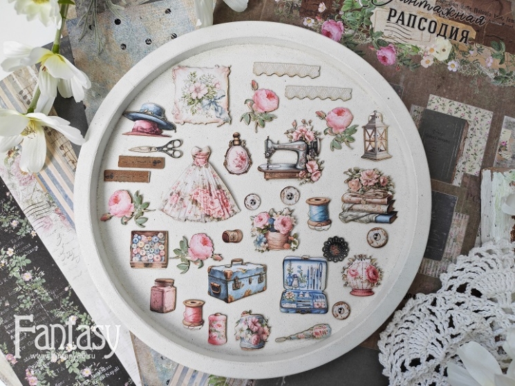 Тканевые высечки Fantasy "Винтажная рапсодия - 5", на бумажной основе, в наборе 32 шт 