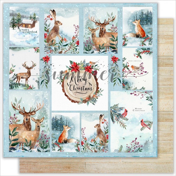 Double-sided sheet of paper Summer Studio The Holiday spirit "Christmas cards" size 30.5*30.5 cm, 190gr