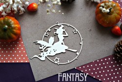 Чипборд Fantasy "Ведьма на метле с совой в рамке 908" размер 10,2*9,5 см