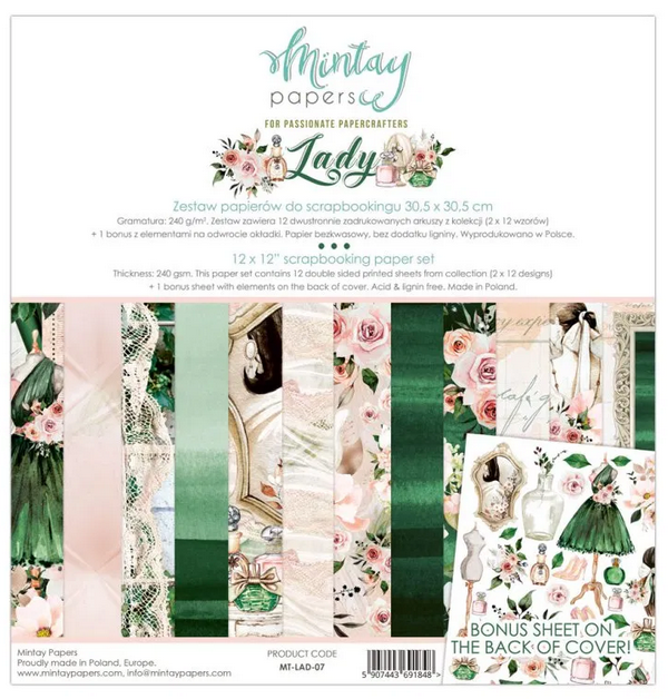 1/2 Set of double-sided Mintay Papers "LADY" paper, 6 sheets, size 30. 5x30. 5 cm, 240 gr/m2