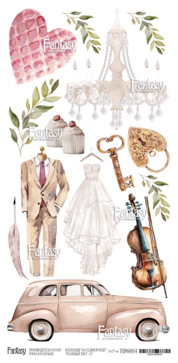 Лист тканевый для вырезания FANTASY "На седьмом небе Свадьба - 13" размер 13*27 см 