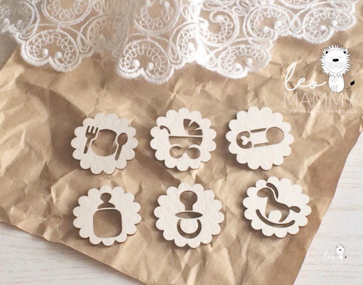 LeoMammy chipboard "Set of decorative elements", size 3.7 cm