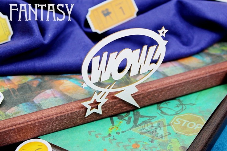 Chipboard Fantasy Comics "WOW! 2077" size 6.7*6.6 cm