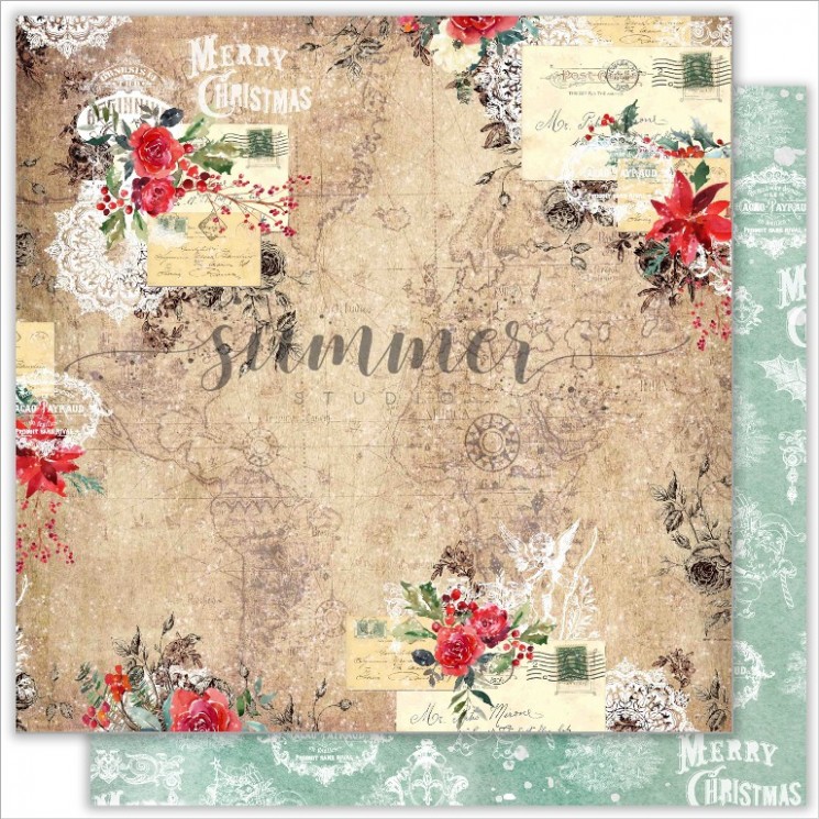 Double-sided sheet of paper Summer Studio The Holiday spirit "Christmas trip" size 30.5*30.5 cm, 190gr