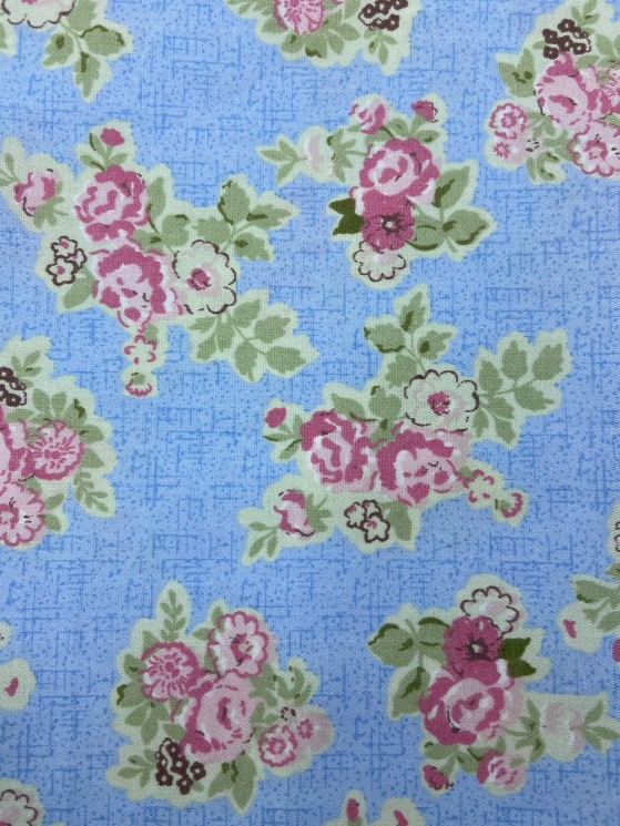 Fabric cut "Flowers on light blue", 100% cotton, size 40X50 cm