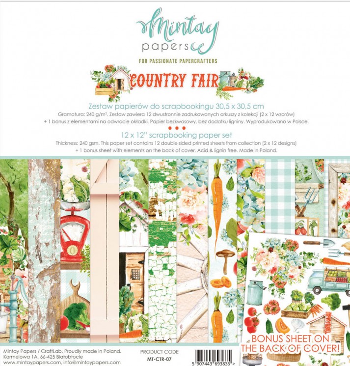 1/2 Set of double-sided Mintay Papers "Country Fair", 6 sheets, size 30.5x30.5 cm, 240 gr/m2