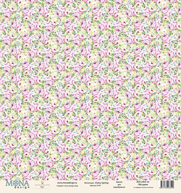 One-sided sheet of paper MonaDesign Fancy Spring "Kaleidoscope of flowers", size 30. 5x30. 5 cm, 190 g/m2
