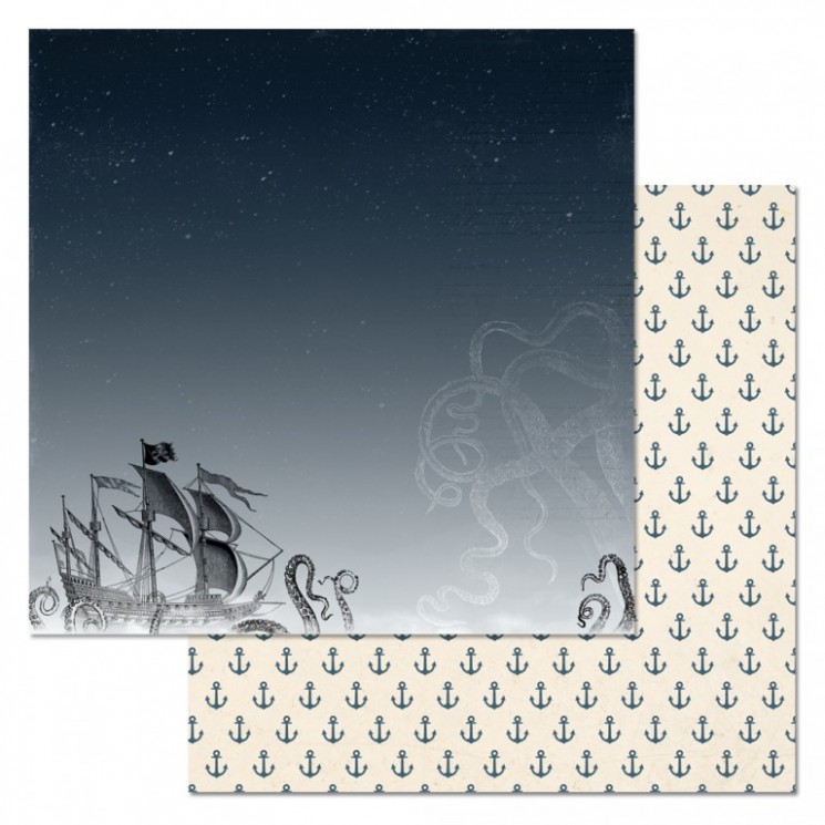 Double-sided sheet of ScrapMania paper "My captain. Night", size 30x30 cm, 180 g/m2