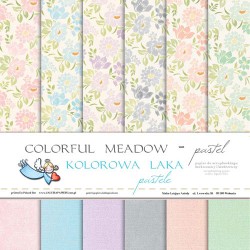 Набор двусторонней бумаги Galeria papieru "Colorful meadow-pastel. Красочный луг-пастель" 12 листов, размер 30х30 см, 200 гр/м2