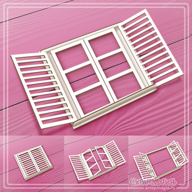 3D chipboard Scrapmagia "Window with opening sashes", size 73x70 mm