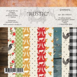 1/3 Набора двусторонней бумаги Summer Studio "Rustic" 5 листов, размер 20х20 см, 190 гр/м2
