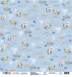 Односторонний лист бумаги MonaDesign Цветочные сны "Голубая текстура" размер 30,5х30,5 см, 190 гр/м2