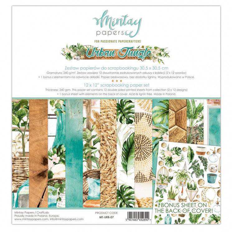 1/2 Set of double-sided Mintay Papers "Urban Jungle", 6 sheets, size 30. 5x30. 5 cm, 240 g/m2
