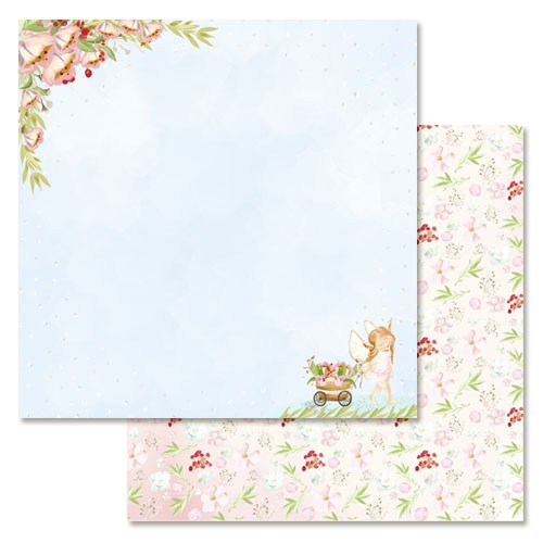 Double-sided sheet of ScrapMania paper "Strawberry childhood. Flowers of happiness", size 30x30 cm, 180 g/m2