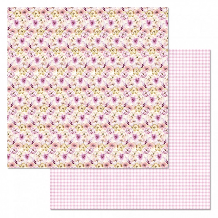 Double-sided sheet of ScrapMania paper "Mother's tenderness. Tenderness of flowers", size 30x30 cm, 180 g/m2