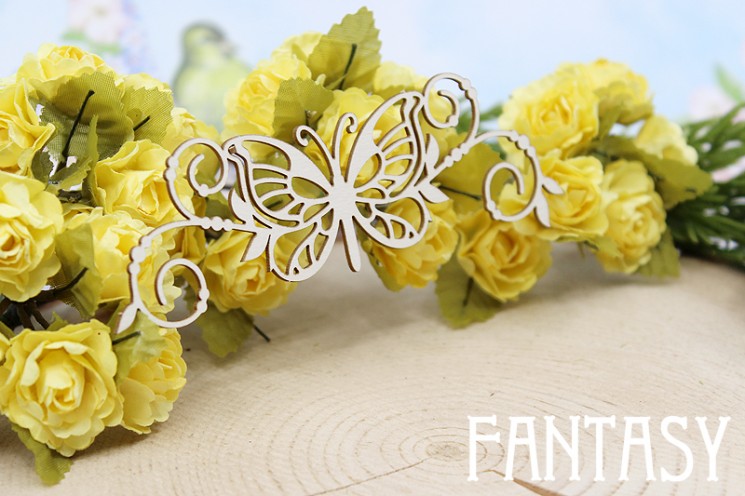 Chipboard Fantasy "Butterfly with curls 1653" size 11*3.7 cm