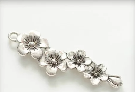 Metal pendant Scrapberry's "Flower branch", silver, size 57X16 mm, 1 pc