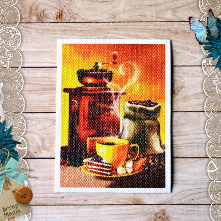 Fabric card " Magic of coffee. Your Day " size 6.5*9 cm (ScrapMania)