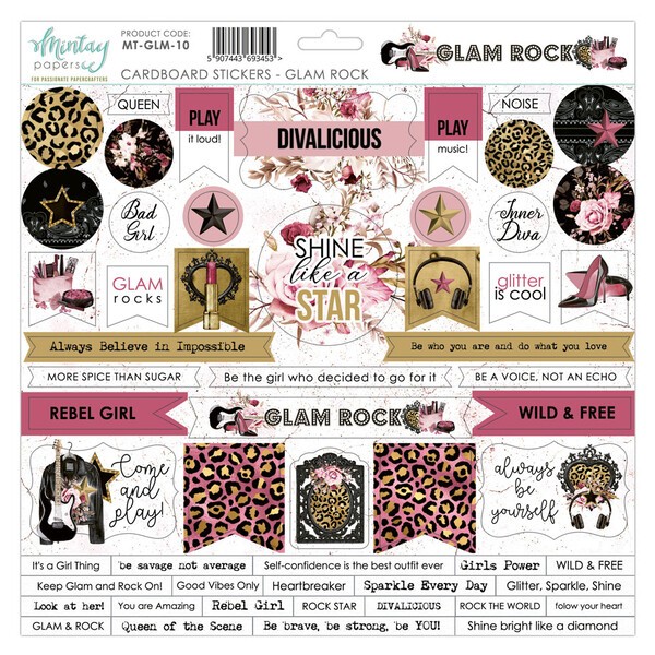 Stickers made of cardboard on an adhesive basis Mintay Papers "Glam Rock", size 30x30 cm, 500 gr/m2