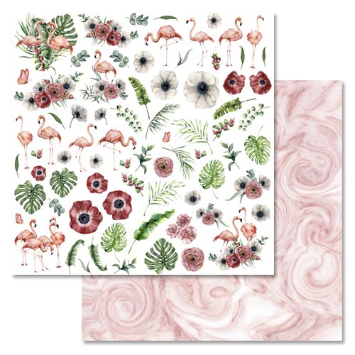 Double-sided sheet of ScrapMania paper " Luxury flamingo. Pictures", size 30x30 cm, 180 g/m2
