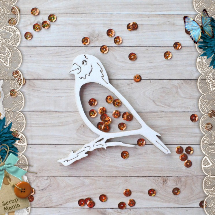 Chipboard " Maiden's secret. Shaker. Big bird on a branch" (ScrapMania), size 11x9 cm