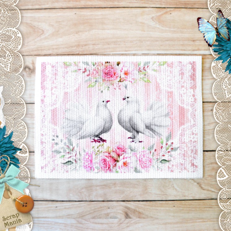 Fabric card " Wedding bouquet. Doves " size 6.5*9 cm (ScrapMania)