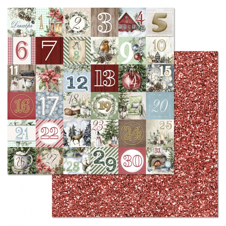 Double-sided sheet of ScrapMania paper "New Year traditions. Calendar", size 30x30 cm, 180 gr/m2