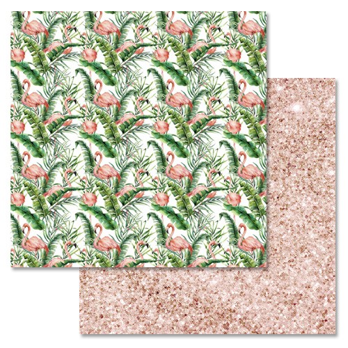 Double-sided sheet of ScrapMania paper " Luxury flamingo. Lost Paradise", size 30x30 cm, 180 g/m2