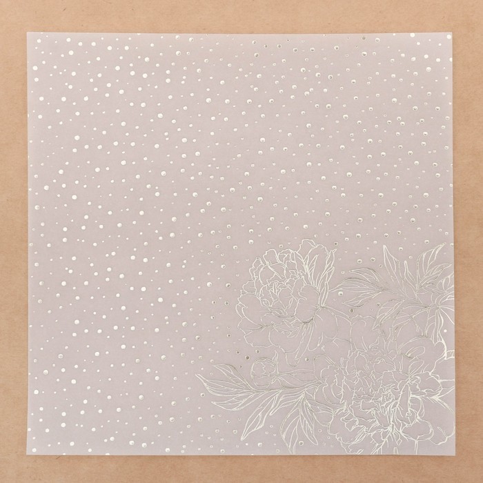 Decorative tracing paper with gold foil "Peonies", size 20X20, 1 sheet