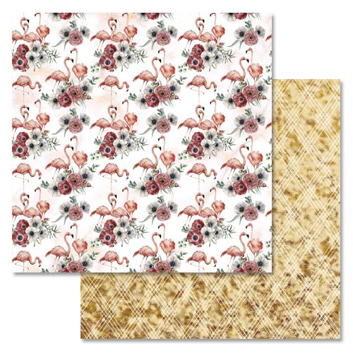 Double-sided sheet of ScrapMania paper " Luxury flamingo. Eternal happiness", size 30x30 cm, 180 g/m2