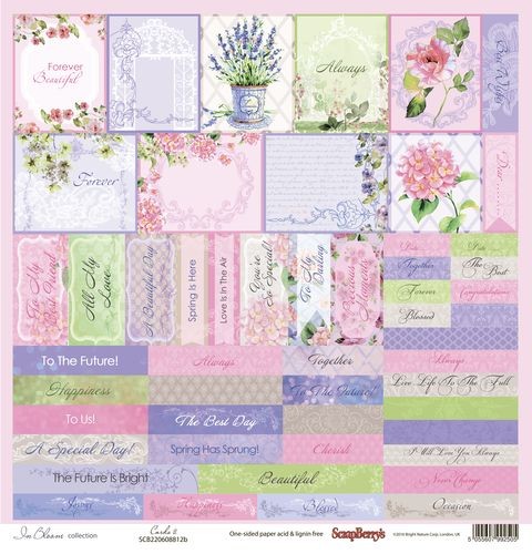 One-sided sheet of paper Scrapberry's Blooming Garden "Cards 2", size 30x30 cm, 190 gr/m2