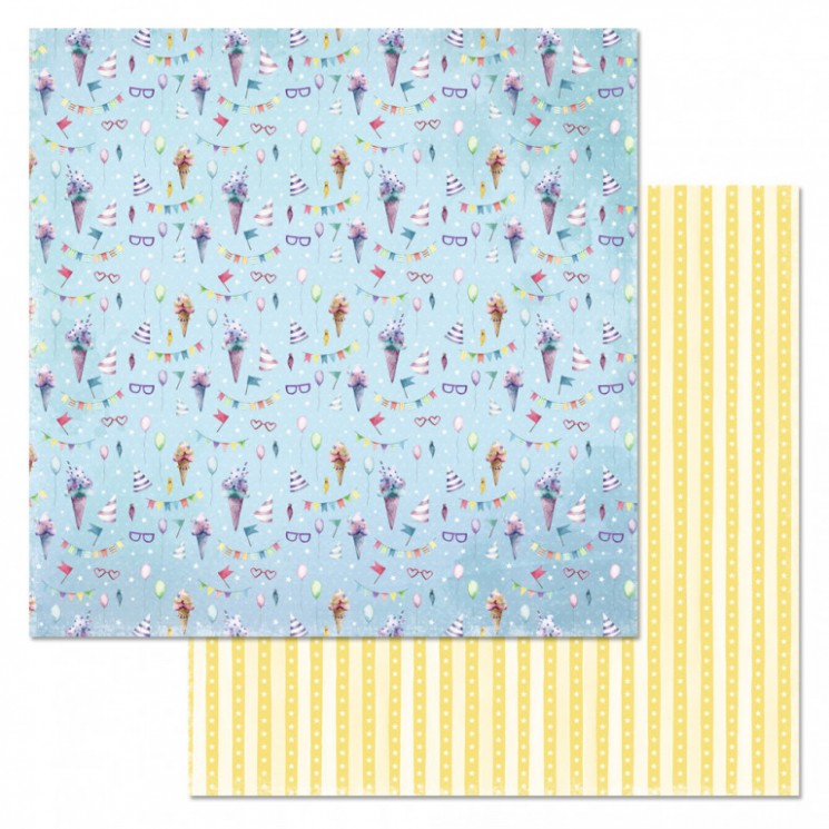 A double-sided sheet of ScrapMania paper " Llamas. Blueberry ice cream", size 30x30 cm, 180 g/m2