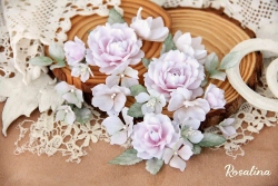 Набор цветов из ткани ручной работы Rosalina "Симфония нежности", 18 цветочков + 8 листочков, размер от 1.5 см до 5 см