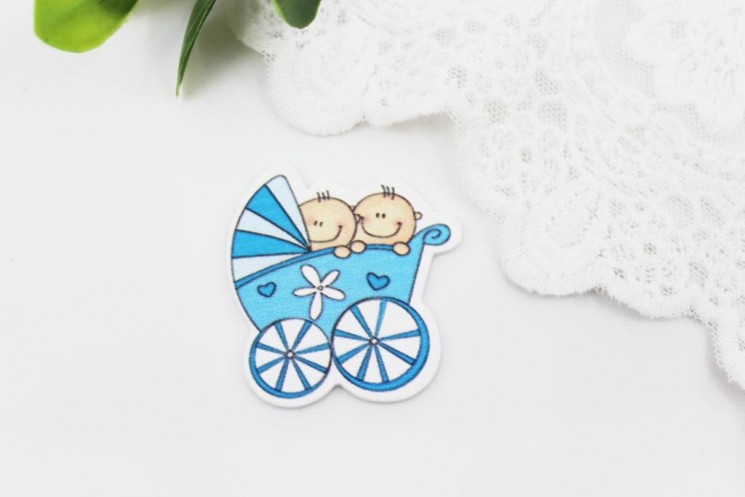 Wooden decoration "Kids in a stroller", 1 pc., size 3.8 x 4 cm