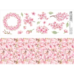 Двусторонний лист с картинками ""Цветы вишни. Рамка и детали"", 10х30 см, 180 гр/м2  