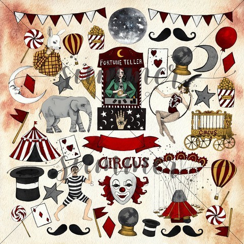 One-sided sheet of paper Summer Studio Circus "Circus elements" size 30.5*30.5 cm, 250g