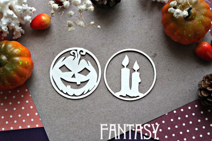 Chipboard Fantasy "Set of Pumpkin and Candles in the framework of 898" 2 pcs size 5.5*5.5 cm