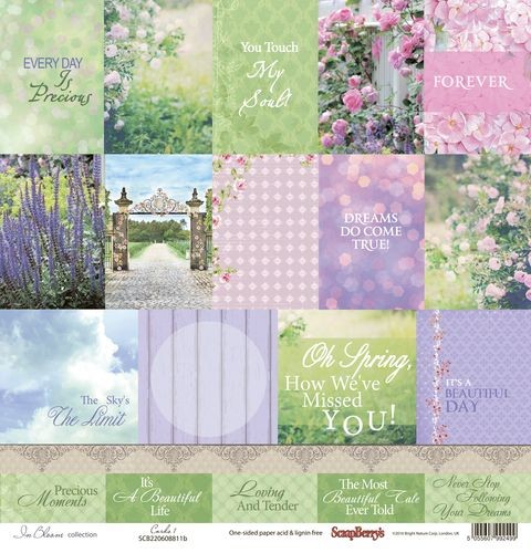 One-sided sheet of paper Scrapberry's Blooming Garden "Cards 1", size 30x30 cm, 190 g/m2 (ENG)