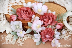 Набор цветов из ткани ручной работы Rosalina "Винтажная рапсодия", 18 цветочков + 6 листочков, размер от 3 см до 5 см