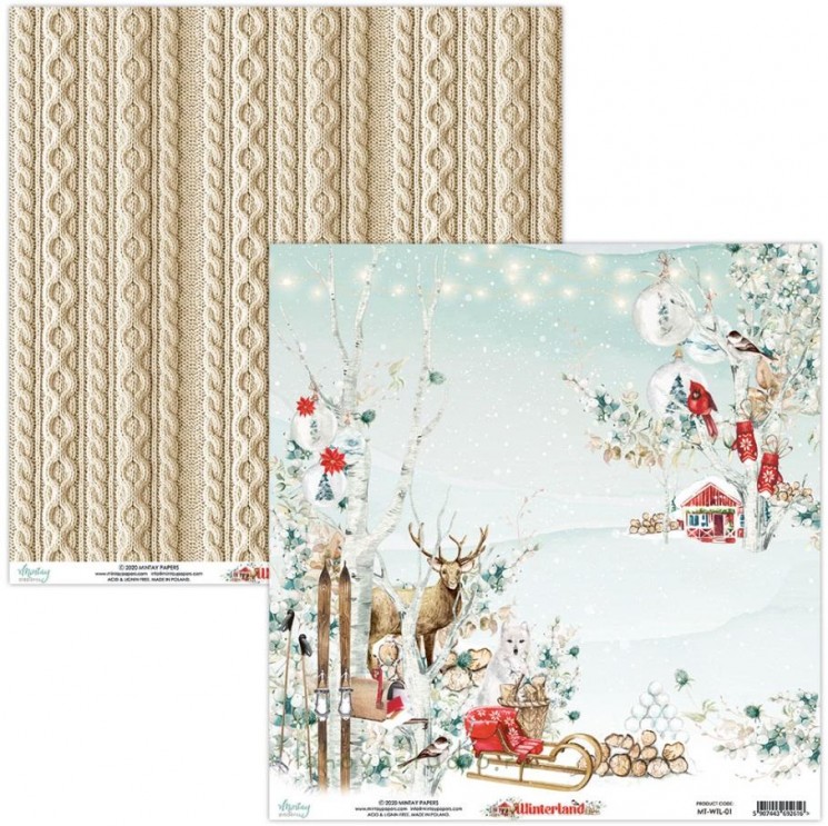 Double-sided sheet of Mintay Papers "Winterland No. 1", size 30. 5X30. 5 cm, density 250 g/m2